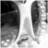 Black-and-white pixelated image showing two vertical dark shapes flanking a central bright vertical band with a horizontal dark line near the bottom.