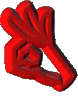 Red 3D-rendered hand icon in various poses with black outlines on dark backgrounds, transitioning from open to closed positions.