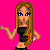 Pixel art of a woman with long brown hair and blue eyes on a pink background, next to text reading 'Some People Say I'm Hyper' in purple pixelated font.