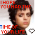 A 4x4 contact sheet of animated frames showing a person with dark curly hair and red text "IHOPE YOU HAD THE TIME OF YOUR LIFE" with heart symbols changing color between white, blue, and red across frames.