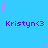 Pixelated blue background with repeated purple text 'Kristyn<3' and pink star-shaped animations in corners and midpoints.