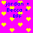 Pixelated icon with bright pink background, yellow hearts, and blue text reading "jordan + Becca = BFF" in multiple repeated instances.