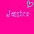 Pixelated pink background with white heart symbol above two identical 'Jessica' text instances in light pink pixel font.
