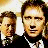 A pixelated contact sheet showing two frames of an animated AIM buddy icon featuring characters from Boston Legal with text "BOSTON LEGAL" on a yellow background.