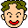 Pixel art face with green hair, light skin, and red mouth showing various expressions