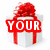 A white gift box with red ribbon and bow appears in three variations, each displaying different colored text overlays: red 'YOUR', blue 'PRESENT', green 'IS ME'.