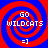 Four identical pixelated icons arranged in a , each featuring red and blue spiral backgrounds with white text reading "GO WILDCATS" and a smiley face "=]" below