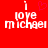 Red background with white pixelated text 'i love michael' and a pink heart symbol above the word 'love' in the left frame.