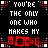 Animated pixel art displays repeating text and symbols on a black background with red, white, and gray elements.