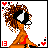 Animated contact sheet of a pixel-art character icon showing 15 frames with pose changes and text variations on white background.