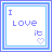 A 4x4 grid of pixelated animated buddy icons with blue borders, white backgrounds, and purple text displaying romantic phrases like "I Love it" and "when you I've crossed your mind," each containing a small heart symbol.