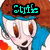 Pixelated cartoon character with brown hair and blue headband, eyes shifting left to right while text above changes color.