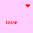 Red pixelated text and symbols on a light pink background with animated red dot patterns.