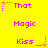 Yellow background with pink text and star animations; 'That', 'Magic', and 'Kiss' appear in , each with a small star that changes position across frames