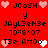 Red background with repeated pixelated text and heart symbols in pink, white, and black. Text includes 'J0oSH', 'y', 'JAYL3eN3e', '10x8x07', and 'TBe AMOO' across two identical sections.