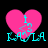 Four identical pink heart-shaped icons with cyan text and symbols on black background, arranged in a
