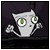 Pixelated cartoon character with large green eyes and gray body against dark background, static single-frame icon.