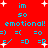Red background with cyan text and white stars, displaying repeated phrases 'im so emotional!' and emoticons like '=) =(' among other symbols.