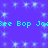 Blue background with repeating light blue star-like shapes and cyan text reading "Bop Joe" in a pixelated font.