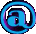 Animated @ symbol icon in blue and purple hues with multiple 3D rotation frames showing different angles of the same design.