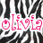 Pixelated pink text 'olivia' with a smiley face icon on a black-and-white striped background.