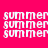 A static image with a bright pink background displaying repeated white text 'summer' in pixelated font, partially overlaid by cyan horizontal bars.