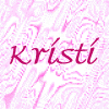 nine identical text-based icons displaying 'krístí' in varying colors over patterned backgrounds with one empty