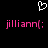 A black background displays a white pixelated heart symbol above two identical pink text strings reading 'jilliann(' with parentheses.