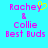 Pixelated text on cyan background with yellow heart symbol replacing 'y' in 'Rachey', reading "Rachey & Collie Best Buds".