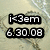 Pixelated digital image with two distinct sections: left side shows text 'i<3em' and date '6.30.08', right side features red silhouette of a jumping figure above the word 'beast'