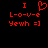 Red pixelated text and symbols on black background: 'I' above a heart, then 'L-o-v-e', 'Yewh =]', with one version showing the heart as animated.