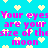 Pixelated cyan background with repeating pink text 'Your eyes are your size of the moon' and scattered light yellow hearts.