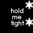 Black background with white text 'hold me tight' and multiple star-shaped snowflake icons in various positions.