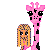 Pixel art contact sheet showing two frames of a pink giraffe animation with a cartoon character, featuring text "my giraffe" and "back off!" in pixelated font.