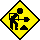Two yellow diamond-shaped warning signs with black stick figures performing construction work, displayed side-by-side in a contact sheet format.