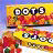 Animated contact sheet showing two frames of a yellow cartoon character with 'DOTS' text above, featuring pixelated animation changes in the background and facial expression.