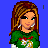 Pixel art contact sheet showing a female character in green shirt and light blue pants across multiple frames with text elements on blue background