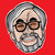 Pixelated icon of a person with gray hair, dark-rimmed glasses, and a neutral expression against a solid red background.