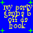 Blue background with yellow text reading 'my party goppa Off do hook' and green plus signs scattered throughout.