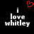 A black background displays white text reading "i love whitley" with a red pixelated heart above the first 'i', where the right side of the second 'i' is slightly blurred.