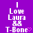 Purple background with white text reading "I Love Laura 88 T-Bone" and a pink heart symbol, arranged in three vertical
