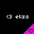 Pixelated pink triangle with heart symbol and 'eliza' text above, displayed in a with multiple identical copies