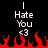 Pixelated text 'I Hate You <3' above red flames on black background, with visible animation changes in flame shapes.