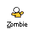 Pixel art animation of a white-headed character in yellow shirt interacting with a blue-and-white robot, ending with a small yellow explosion on gray background.