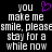 Pixelated text reads 'you make me smile, please stay for a while now' with a purple heart symbol replacing the 'i' in 'smile', displayed on a black background.