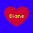 Four red heart shapes with yellow text "Diane" on a solid blue background, arranged in two of two