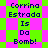 Pixelated text 'Corrina Estrada Is Da Bomb!' appears on alternating green and pink diamond-patterned backgrounds in two distinct animation states.