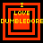 Four red and black square frames with yellow text "I LOVE DUMBLEDORE" arranged in a , each frame showing different nested square patterns