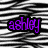 Purple text on a black-and-white striped background with four distinct word segments arranged in two