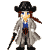 Animated contact sheet of a pixel-art character in various poses with fire effects, wearing a cowboy hat and trench coat.